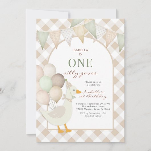 One Silly Goose First 1st Birthday Invitation (Devant)