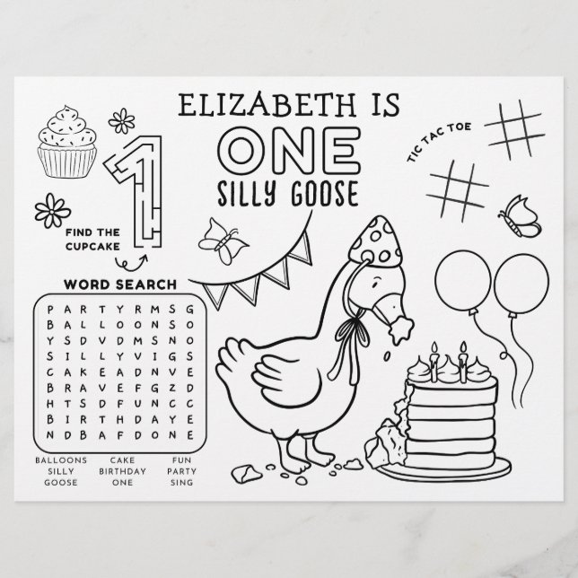One Silly Goose First Birthday Activity Placemat (Voorkant)