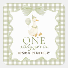 One Silly Goose Gingham 1st Birthday Sticker