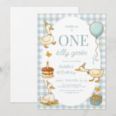 One Silly Goose Girl 1st Birthday Party Invitation (Devant / Derrière)