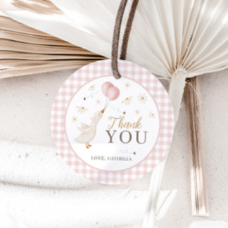 One Silly Goose Girls 1st Birthday Pink Gingham Bedankjes Labels