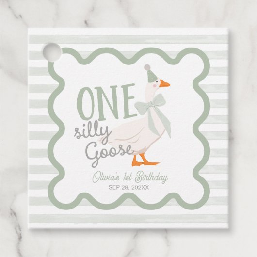 One Silly Goose Green Bow 1st Birthday Bedankjes Labels (Voorkant)