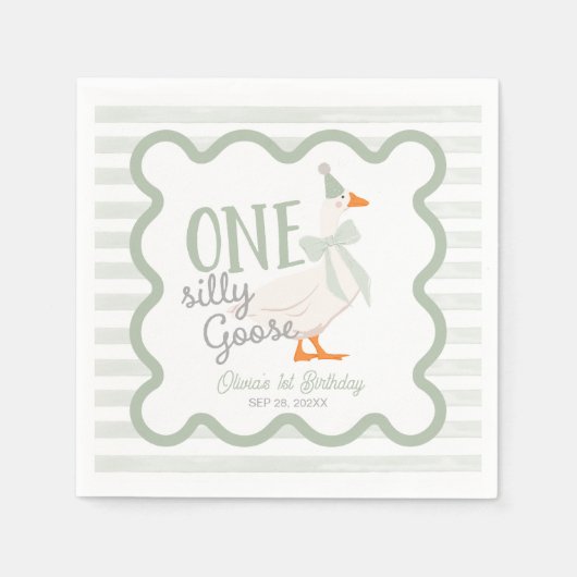 One Silly Goose Green Bow 1st Birthday Servet (Voorkant)