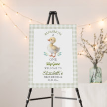 One Silly Goose Green Gingham 1st Birthday Welcome