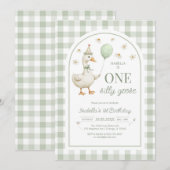 One Silly Goose Green Girl 1st Birthday Invitation (Devant / Derrière)