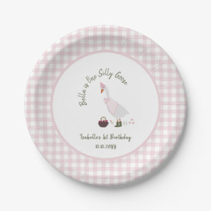 One Silly Goose Meisjes Roze Gingham 1e Verjaardag Papieren Bordje