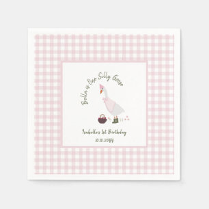 One Silly Goose Meisjes Roze Gingham 1e Verjaardag Servet