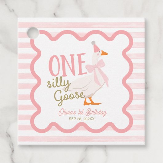One Silly Goose Pink Bow 1st Birthday Bedankjes Labels (Voorkant)