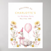 One Silly Goose Pink Bow 1st Birthday Welcome  Poster (Voorkant)