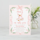 One Silly Goose Pink Bow Floral 1st Birthday Kaart (Staand voorkant)
