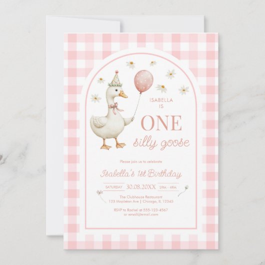 One Silly Goose Pink Girl 1st Birthday Invitation (Devant)
