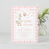 One Silly Goose Pink Girl 1st Birthday Invitation (Debout devant)