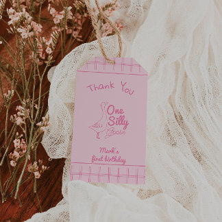 One Silly Goose Pink Hand Drawn Girl 1st Birthday Cadeaulabel
