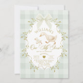 One Silly Goose Pistachio Gingham 1st Birthday Kaart (Voorkant)