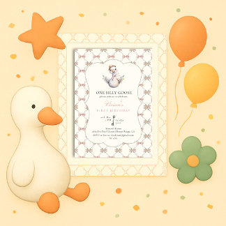 One Silly Goose Preppy Bow 1st Birthday Kaart