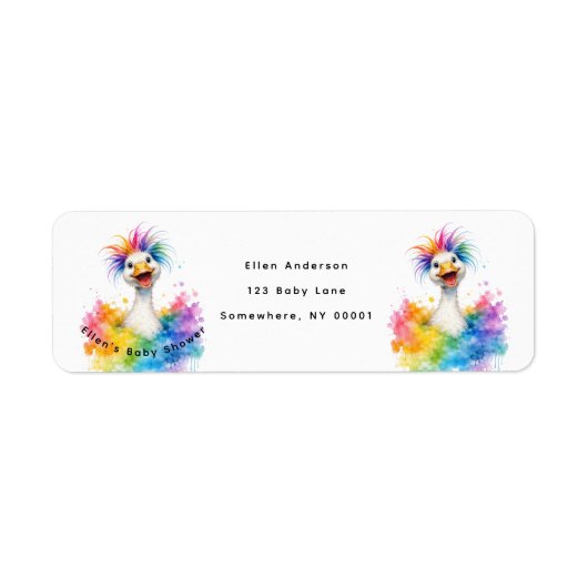 One Silly Goose Rainbow Baby Shower Address Etiket (Voorkant)