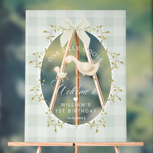 One Silly Goose Sage Gingham Birthday Welcome Acryl Bord (Neutraal)