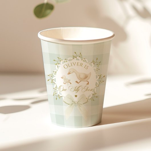 One Silly Goose Sage Gingham Gender neutral Papieren Bekers