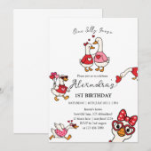 One Silly Goose Valentine 1st Birthday  Kaart (Voorkant / Achterkant)