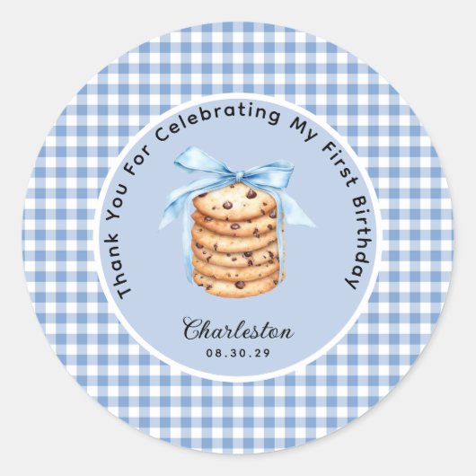 One Smart Cookie Boys Eerste Verjaardag Bedankt Ronde Sticker (Voorkant)