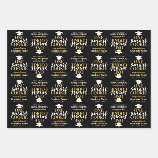 One Smart Cookie - Modern Zwart Goud Afstuderen Inpakpapier Vel (Voorkant)