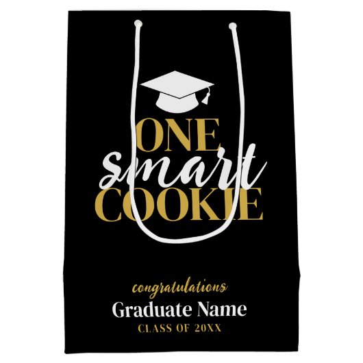 One Smart Cookie - Modern Zwart Goud Afstuderen Medium Cadeauzakje (Achterkant)