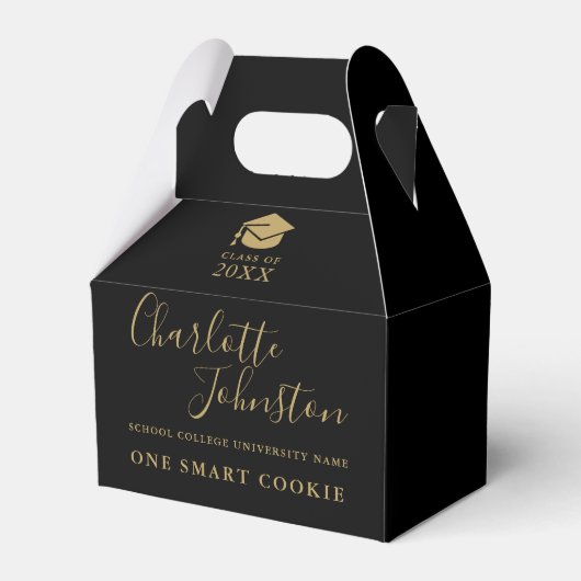 One Smart Cookie Zwart en Gouden Afstudeerfeest Bedankdoosjes (Voorkant Zijde)