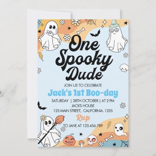 One Spooky Dude Ghost Verjaardag uitnodiging (Voorkant)