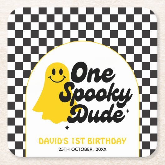 One Spooky Dude Groovy Halloween Eerste Verjaardag Vierkante Kartonnen Onderzetter (Voorkant)