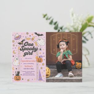 One Spooky Girl Halloween Ghost 1st Birthday Foto Kaart
