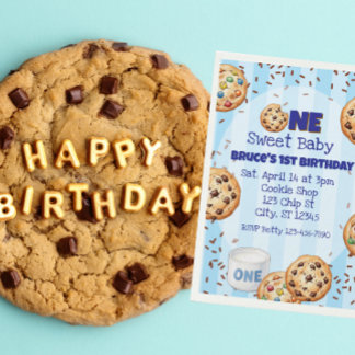 One Sweet Baby, blauwe cookie 1e verjaardag Kaart