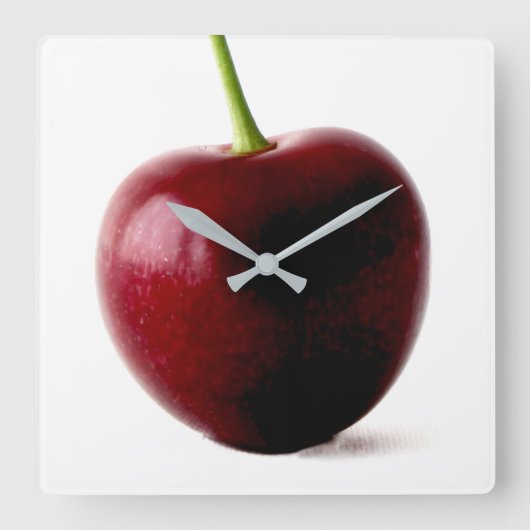 One Sweet Cherry Wall Clock Vierkante Klok (Voorkant)