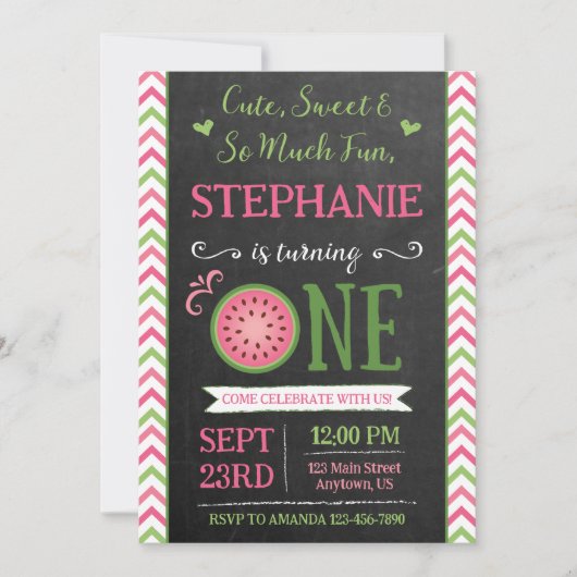 One Sweet Melon 1st Birthday Invitation Kaart (Voorkant)