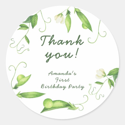 One Sweet Pea First Birthday Ronde Sticker (Voorkant)