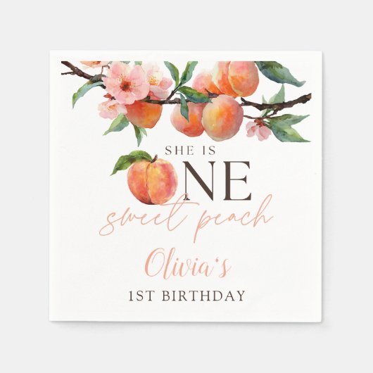 One Sweet Peach 1e verjaardag  Servet (Voorkant)