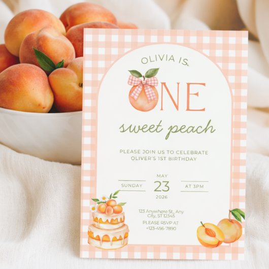One Sweet Peach Birthday Invitation Girl 1st