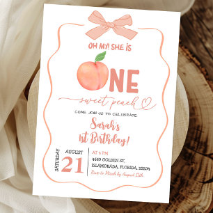 One Sweet Peach Bow Coquette Girl Eerste Verjaarda Kaart