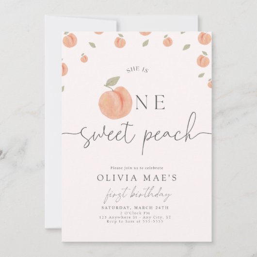 One Sweet Peach First Birthday Invitation Boho (Devant)