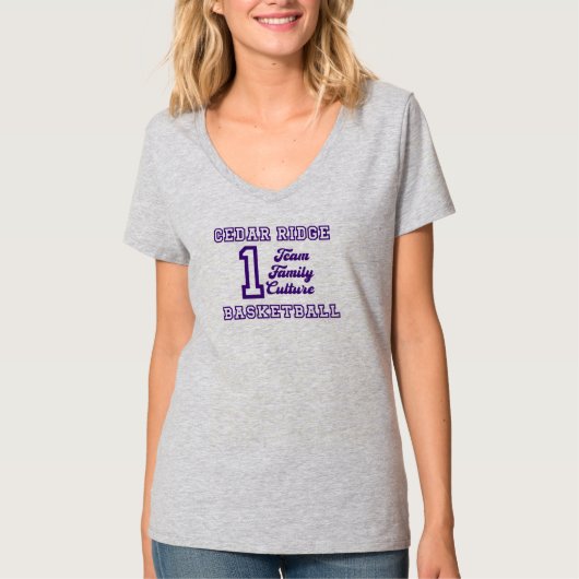 One Team Dames Grijs V-hals T-shirt (Voorkant)