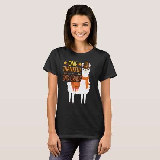 One Thankful 2nd grade Teacher Llama Thanksgiving  T-shirt (Voorkant volledig)