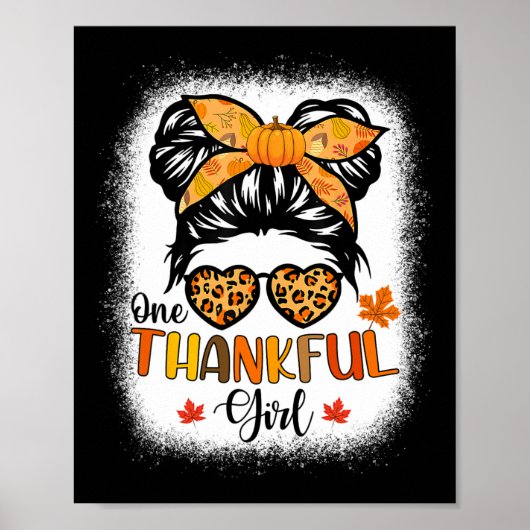 One Thankful Girl Thanksgiving Messy Bun Leopard F Poster (Voorkant)