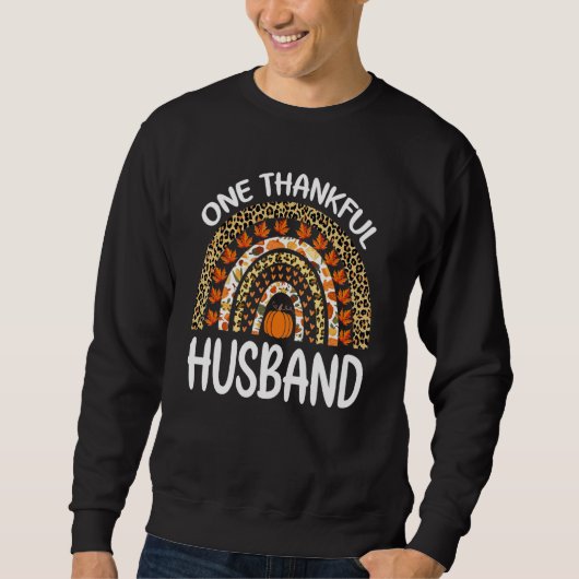 One Thankful Husband Thanksgiving Rainbow Leopard Trui (Voorkant)