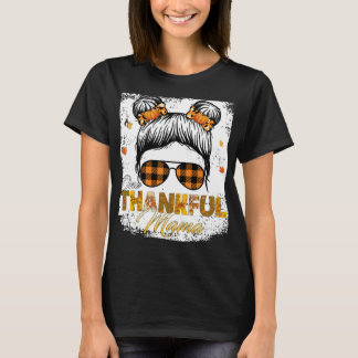 One Thankful Mama Funny Messy Bun Herfst Autumn Pu T-shirt