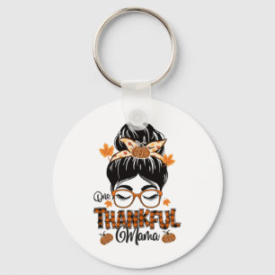 One Thankful Mama Funny Messy Bun Herfst herfst da Sleutelhanger
