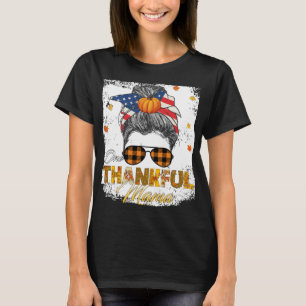One Thankful Mama Funny Messy Bun Pumpkin Autumn T-shirt