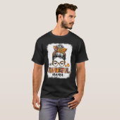 One Thankful Mama Messy Bun Fall Leaves Autumn Tha T-shirt (Voorkant volledig)