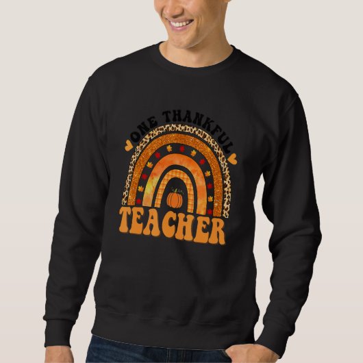 One Thankful Teacher Rainbow Leopard Groovy Teache Trui (Voorkant)