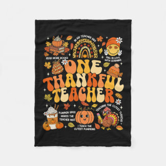 One Thankful Teacher Thanksgiving Groovy Fall Autu Fleece Deken