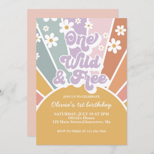 One Wild and Free Retro Sunshine Rainbow Daisy Uit Kaart (Voorkant / Achterkant)