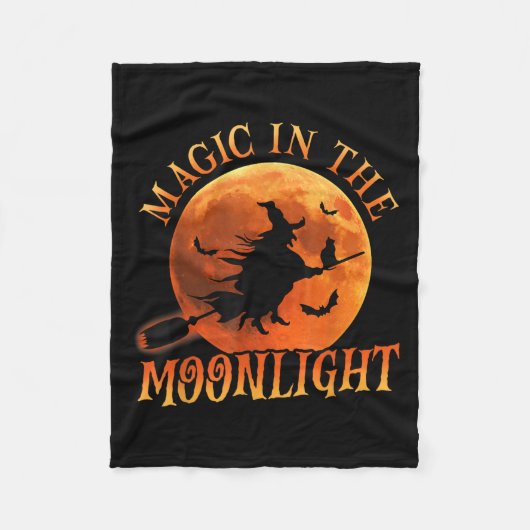 One Witch Riding Broom Halloween Magic Fleece Deken (Voorkant)